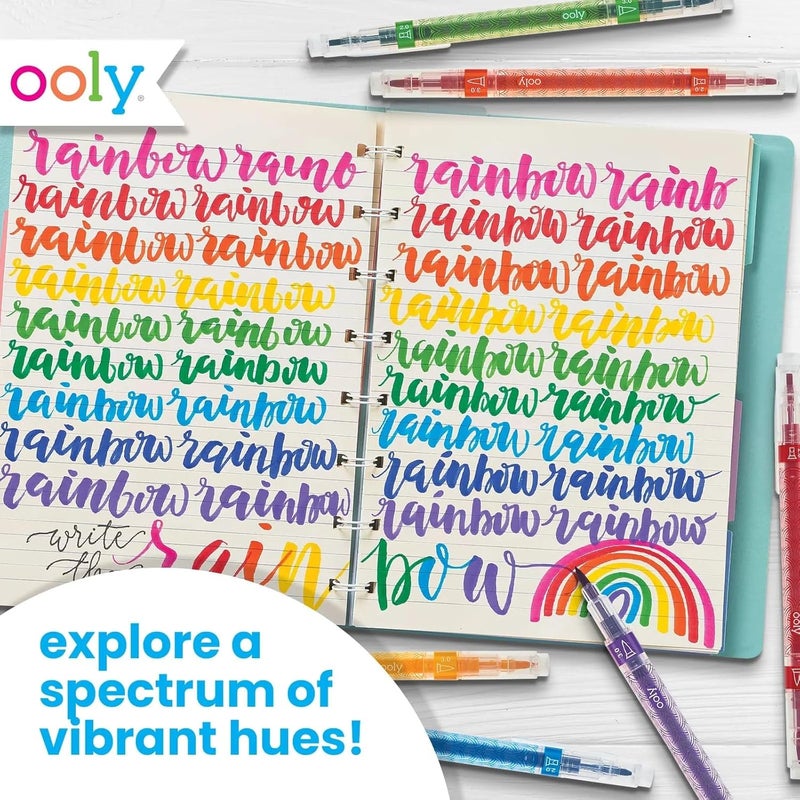 Ooly Calligraphy Duo - 12 Double Ended Calligraphy Pens for Writing & Hand Lettering, Dual Tip Pens for Beginners or Kids Includes 1 Brush & 1 Chisel Tip Pen in Classic Colors - Image 4